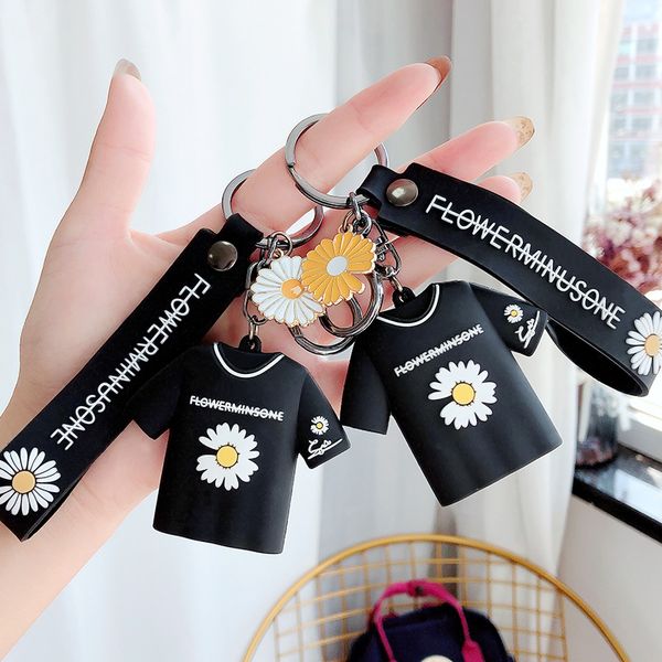 

keychains creative korean fashion daisy t-shirt keychain silicone keyring key chain car bag pendant trinket ring women men gift, Silver