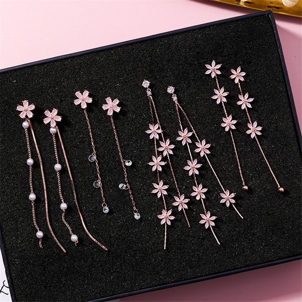 

2020 new temperament crystal rhinestone flower long chain tassel drop earrings trendy party accessories brincos for women, Silver
