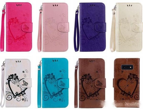 

leather wallet case for galaxy s10 s10e huawei p30 lite mate 20 pro emboss heart love luxury flower stylish card slot phone flip cover pouch