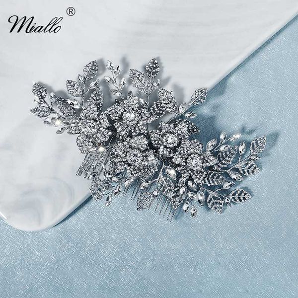 

miallo fashion flower hair comb clips for women wedding accessories rhinestone silver color bridal hair jewelry prom headpiece, Golden;silver