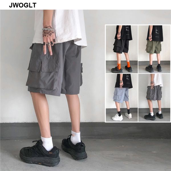 

summer new streetwear fashion new shorts drawstring waist casual mulit pocket harem black army green cargo short joggers, White;black