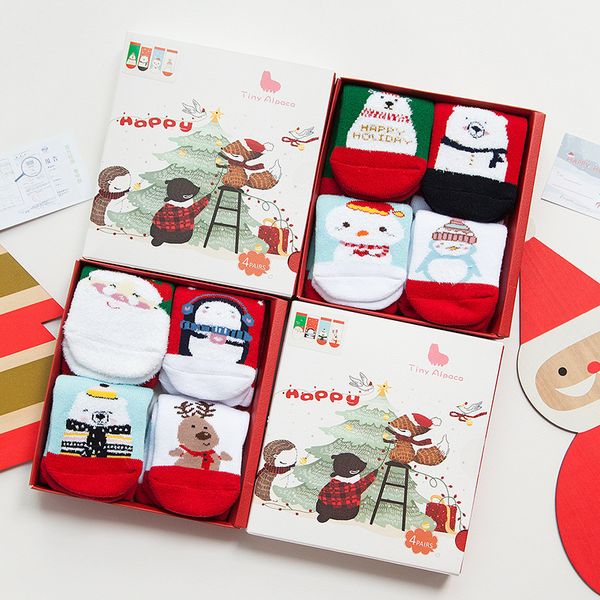 

4pair/box exquisite christmas gift boxed children's socks christmas socks set holiday gift baby for kids girl, Pink;yellow