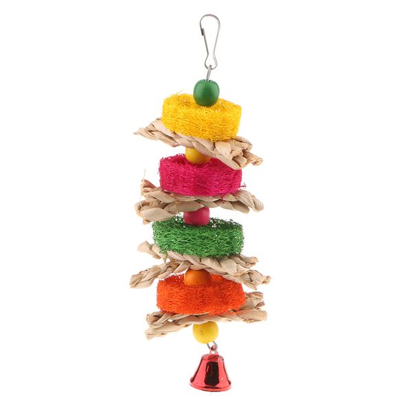 

birds parrot bites chewing toys cage hanging colorful toy loofah swing bell