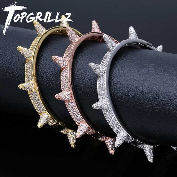 

rillz iced out spikes bangles rivet cone stud cuff twist thorns bracelets cubic zirconia bling bling hip hop jewelry, Black