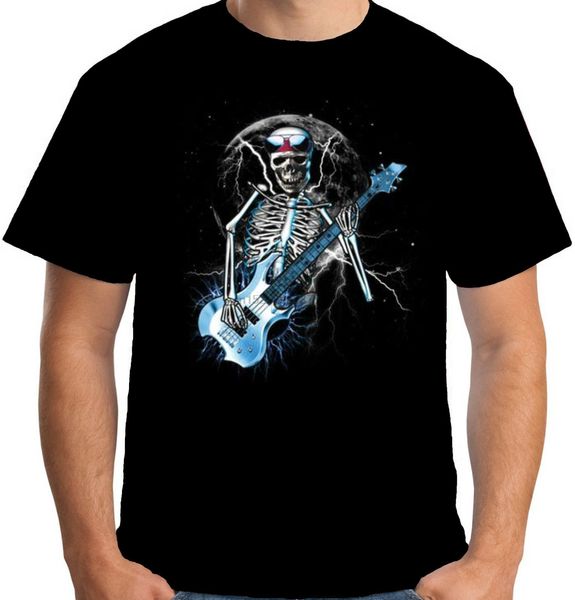 

2019 summer fashion velocitee mens skeleton blue guitar t shirt goth evil horror heavy metal a17881 tee shirt