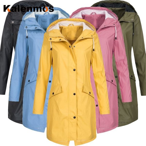 

waterproof trench coat women fashion long sleeve hooded hiking casual solid color outdoor slim plus size raincoat windbreaker, Tan;black