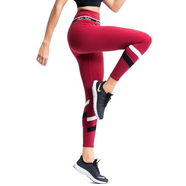 

sports pants female high waist yoga leggings nylon striped jogging femme training tights gym woman fitness leggings plus size, White;red