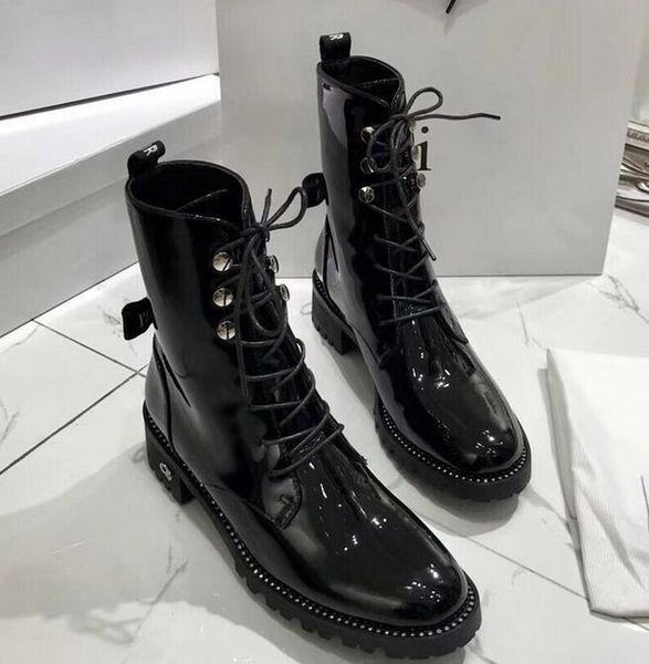 

winter platform rivet boots women d plus velvet retro british martin shoes thick with ankle boots high to help women's boots, Black