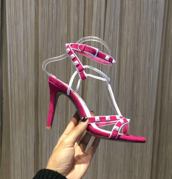 

with box]summer rock stud gladiator sandals ankle strap chunky heels women sandals brands lady pumps party dress nude black