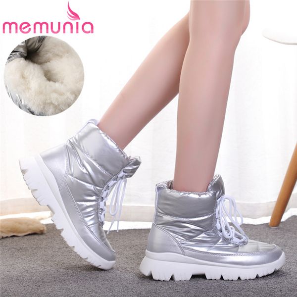 

2020 winter boots women snow boots plush wool warm shoes easy wear girl silver lace up shoes female ankle, Black