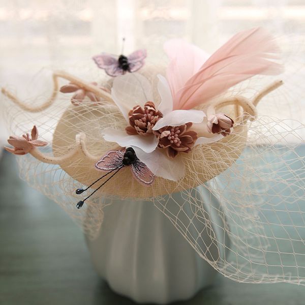 

women wedding hats hair accessories fascinator hat autumn winter hollow veil wool felt women fedoras cocktail formal dress hats, Blue;gray