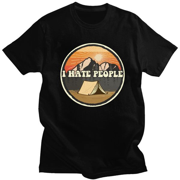 

vintage i hate people tshirt short sleeve cotton love camping t-shirt leisure shirt mountain hiking tee loose fit apparel