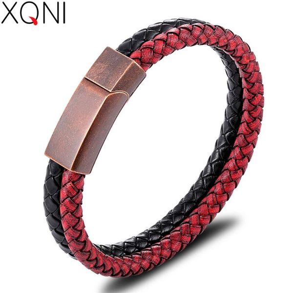 

charm bracelets xqni men's leather bracelet vintage rose gold color combination stitching birthday gift promotional price, Golden;silver