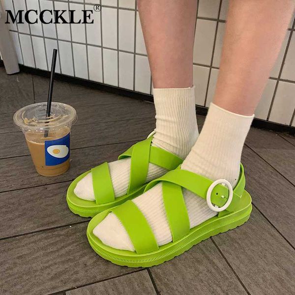 

mcckle women flat sandals shoes gladiator open toe buckle soft jelly sandals female casual women's flat platform beach shoes, Black