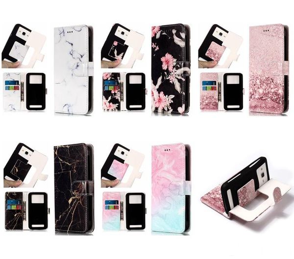 

universal marble flower wallet pu flip leather card slot case for 3.0 to 5.5 inch mobile phone iphone samsung lg htc nokia sony huawei redmi