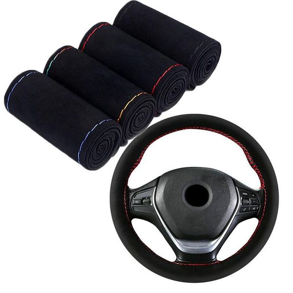 

1шт 38см diy рулевого управления колеса автомобиля крышки microfiber замша ручной работы мягкое рулевые автотентами-стилизации интерьера акс