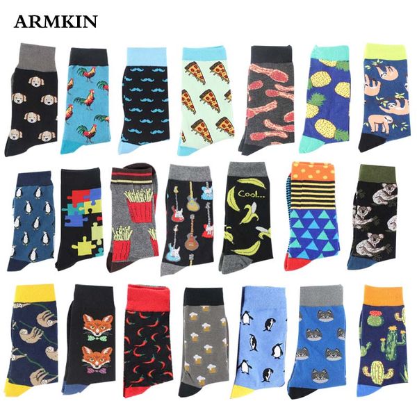 

armkin hip hop cool animal happy funny socks men harajuku skateboard crew sock male vintage large high sock for christmas, Black