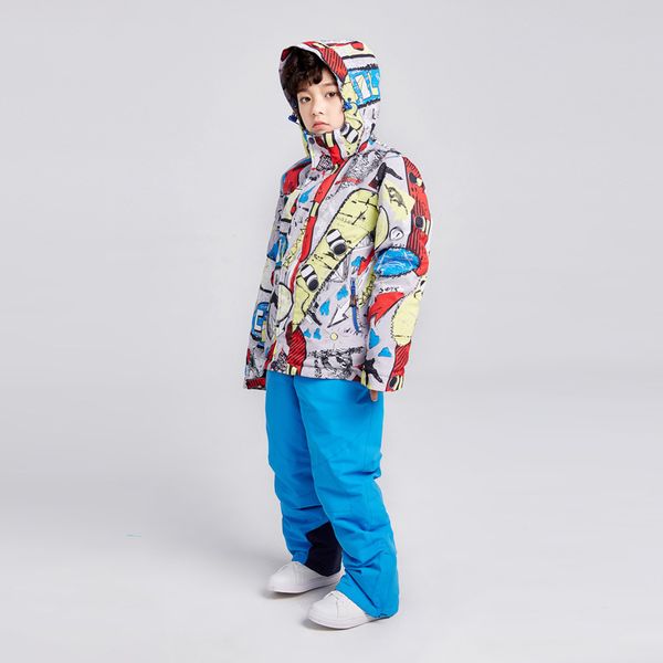 

children ski set boys snowboard jackets windproof warm winter clothing kids hooded overalls snow pants waterproof skiing suit