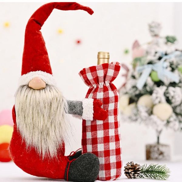 

new design cloth plaid christmas forest old man holding wine bottle holiday decorations wine set decorative home accessory