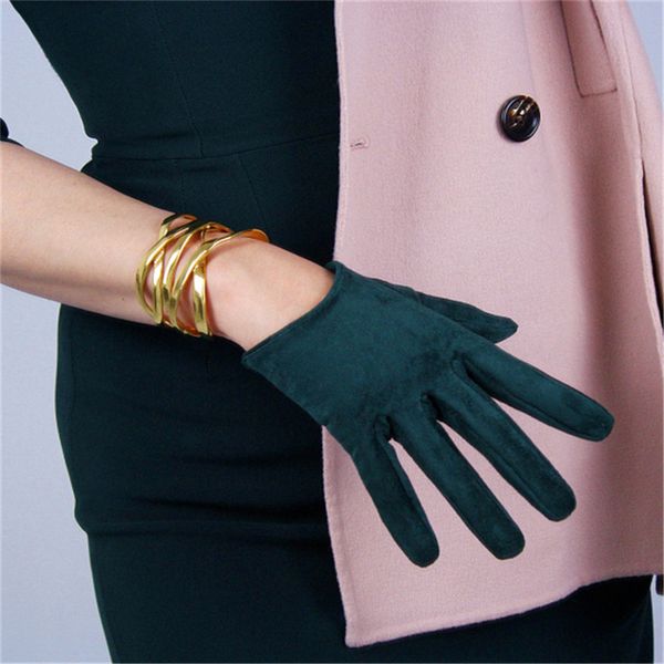 

five fingers gloves suede 16cm short simulation leather sanding skin matte dark green women 5-jpsl16, Blue;gray