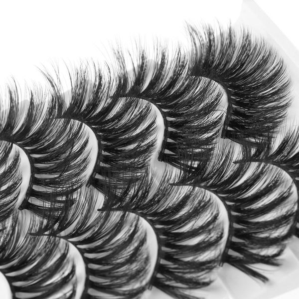

5 pairs 6d mink hair false eyelashes wispy fluffy lashes natural long handmade full strips fluffy hair fake lashes