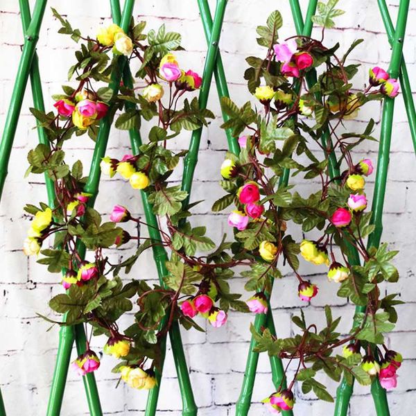 

2.3m 42 heads ivy vine artificial flowers string fake silk roseswith green leaves for home wedding hanging garland decoration