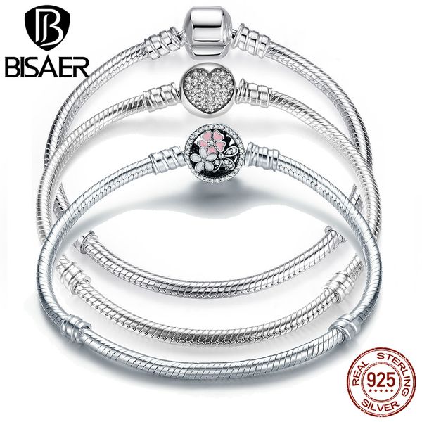 

bisaer genuine bracelet silver 925 jewelry snake chain bangle & bracelet silver 925 original jewelry valentine gift 2020 hjs902, Golden;silver