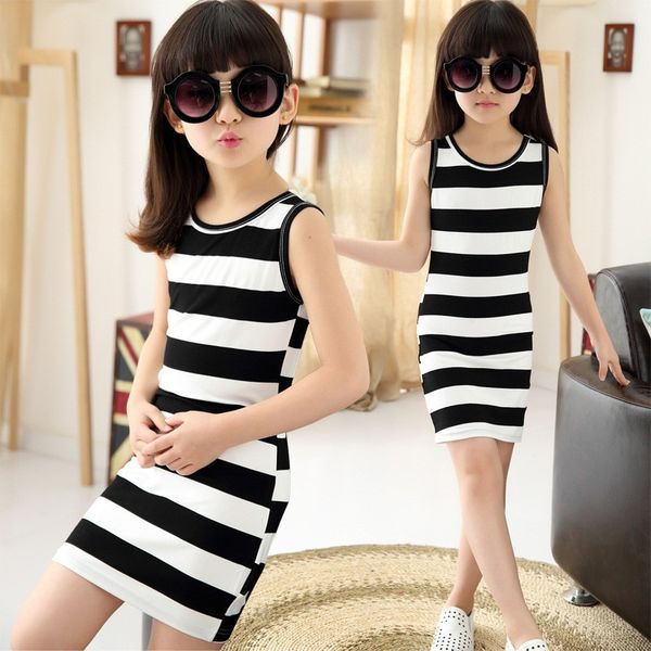 

girls summer dress vestido rainbow dress girl costume sleeveless stripe cotton party tutu for children dresses 3-12y, Red;yellow