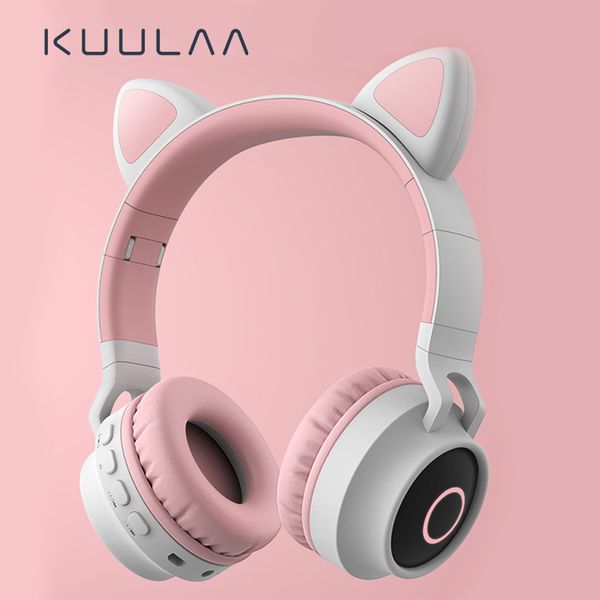 

kuulaa new led cat ear noise cancelling headphones bluetooth 5.0 young people kids headset support tf card 3.5mm plug with mic