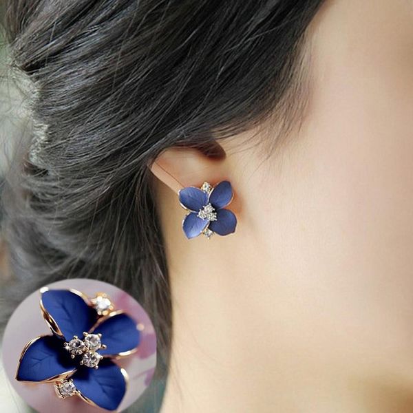 

Cgjxs Classic Design Korea Cute Sweet Blue Flower Stud Earrings Ladies Elegant Crystal Pierced Earrings Brincos Women Wedding Jewelry