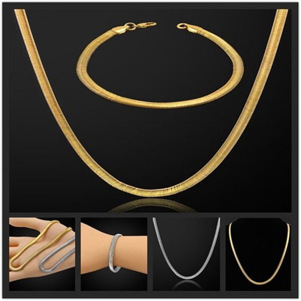 

brand new trendy 5mm stylish snake chain necklace and bracelet set gold color jewelry sets for women/men sl245s, Silver