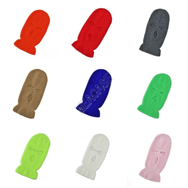 

winter three hole knit beanie hat designer women men bandits warm cap outdoor cycling hats crochet fluorescent solid color gorros hats d9802, Yellow