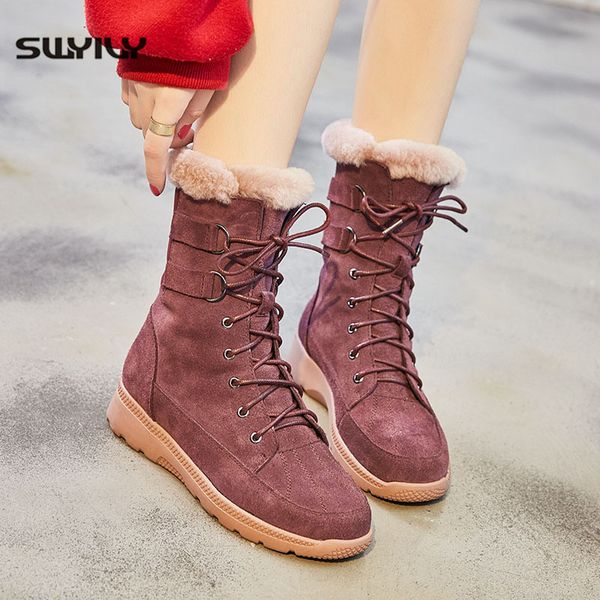 

boots swyivy winter shoes woman snow warm high boot 2021 natural fur black casual botas mujer