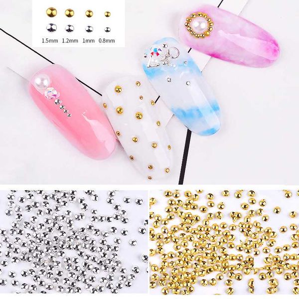

1 пакет mini metal полукруг nail заклепки золото серебро 0.8mm / 1mm / 1.2mm / 1.5mm 3d charm nail art decoration diy маникюрные принадлежно, Silver;gold