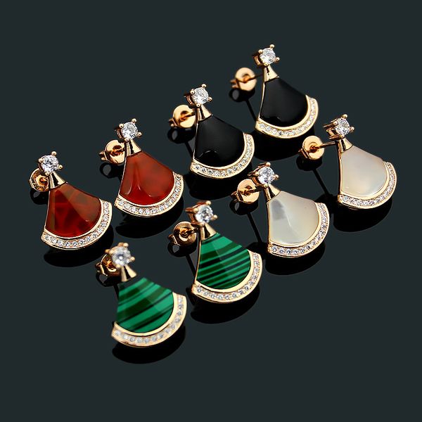

europe america style lady women titanium steel tassels engraved b initials onyx mother of pearl malachite carnelian rose gold stud earrings, Golden;silver