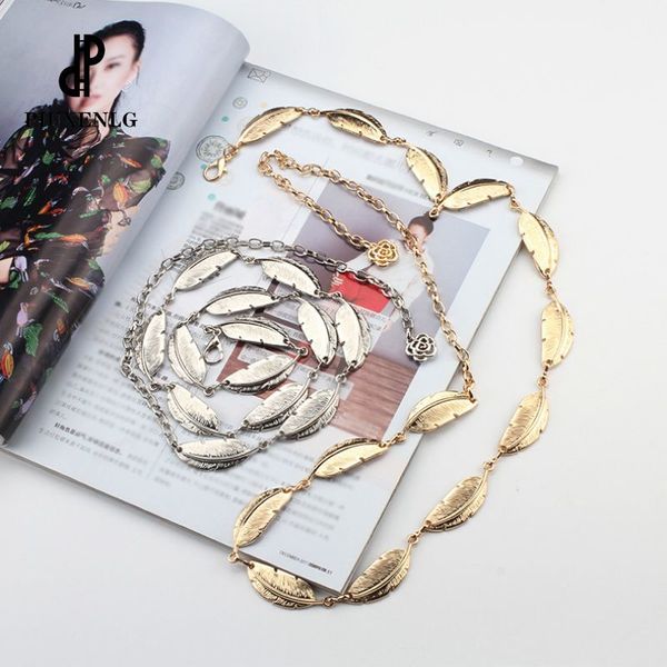 

женская золотой плетеный пояс высокого качества brand design тонкий пояс лета диких платье серебряные цепи форма листа мода женский, Black;brown