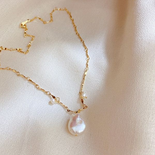 

clavicle chain freshwater pearl pendants necklace simple design charm pearl necklace for women jewelry, Silver