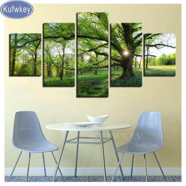 

5d cross stitch kits,diy diamond painting 5pcs green tree landscape full square embroidery forest mosaic rhinestone art q1124