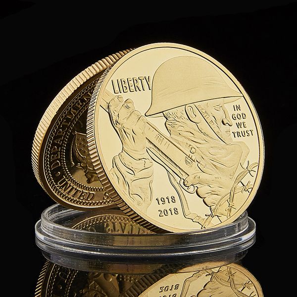 

1918-2018 centennial commemorative gold plated liberty craft usa challenge coin collectiblen army badge business gifts