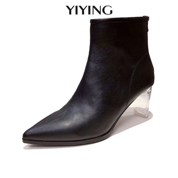 

2020 new crystal heel ankle boots women ins thin short boots high heels pointed toe shoes woman, Black