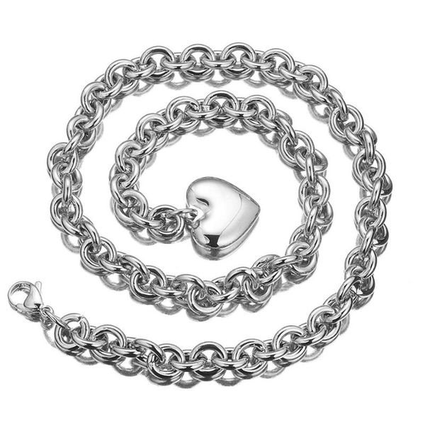 

stainless steel silver color heart pendant necklaces link chain lock necklaces collar collier femme for women men fashion jewelr