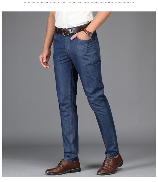 

men's jeans js3515j-2021 summer business loose straight tube pants tencel fabric casual, Blue