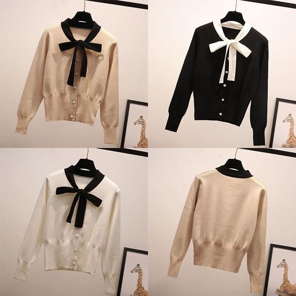 

autumn new slim solid color lace-up bow thin fashion sweet long-sleeved women knit pullover sweater drop shipping, White;black