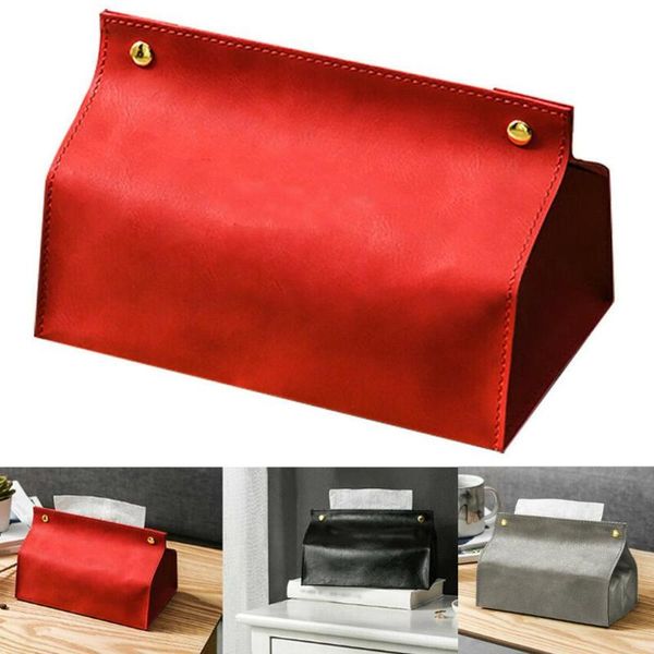 

pu leather facial tissue box cover rectangular napkin snap closure hold for home car gq