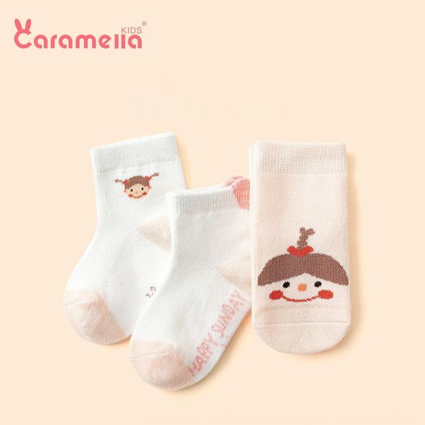 

caramella2020 spring/summer new 3 pairs kids sockschildren's socks kids sockscartoon breathable mesh children's mid-leg socks fwex, Black