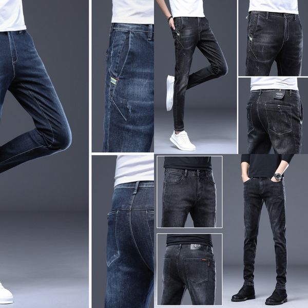 

2020 autumn new men's slim fit feet stretch versatile pants jeans and jeans men's korean style trendy youth pants c5mmz, Blue