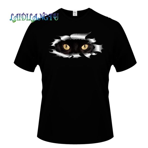 

funny lovely black cat eyes peeking short sleeve t shirt o-neck men t-shirt simple homme t shirts
