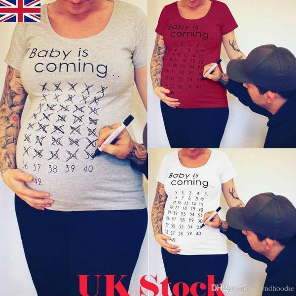 

summer designer tshirts pregnant short sleeve crew neck female clothing loose relaxed baby apparel birth countdown women, White