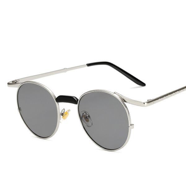 

round punk sunglasses women men brand designer classic retro black metal steampunk sun glasses for female goggle uv400, White;black