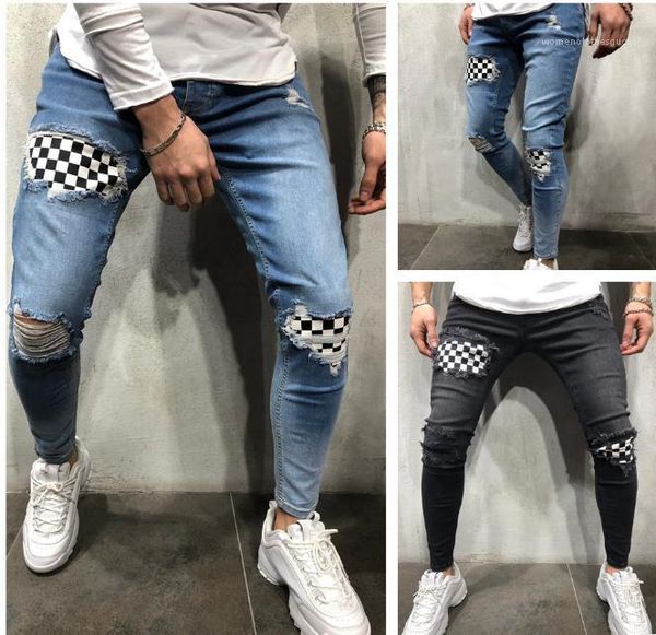 

весна осень конструктор pantalones улица скейтборд карандаш брюки мужские карандаш джинсы колено сломанный hole, Blue